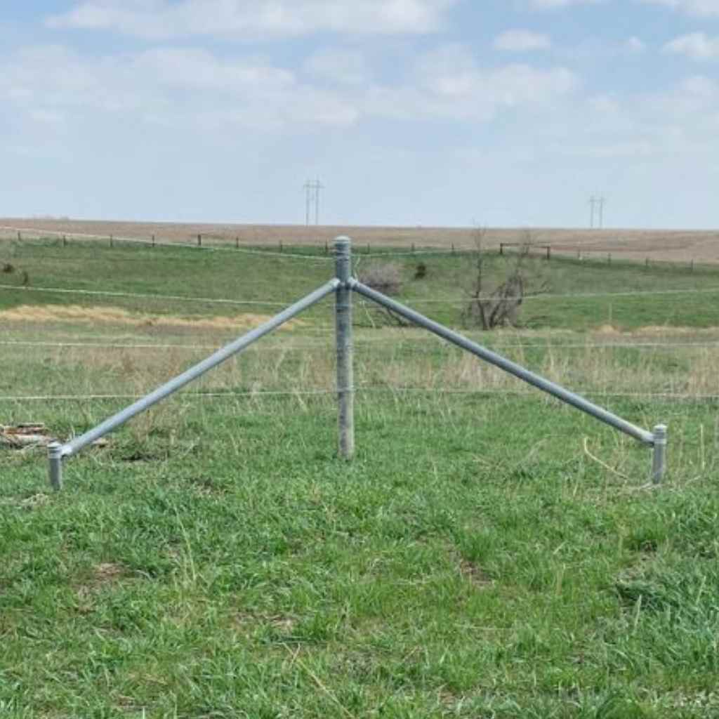 Customer fence project using Bullet Fence System&#39;s Corner N brace kit, pipe, and wire.  If you are looking for a solution for your pipe fence corners, explore Bullet Fence Systems. Our fence post bracing systems are simple, safe, and strong. 