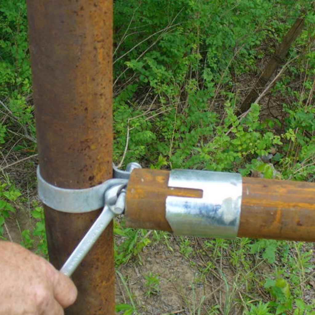 Wondering how to brace a fence post simply? Install an H brace with only simple tools using Bullet Fence Systems. Pictured here is a Fence Bullet being installed using a 9/16 &quot; wrench. Ideal for remote builds and areas with burn bans. Waiting on a welder? Bullet Fence Systems ship quick and installs in minutes. 