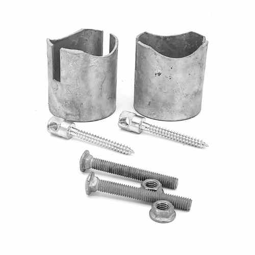 Components included in a Bullet Fence System&#39;s Wood Brace Kit. Screws allow variety of flexibility of angle while still provided a strong wood fence brace. Components pictures here are for the Wood Brace H brace kit as seen in the straight rail sleeves. 