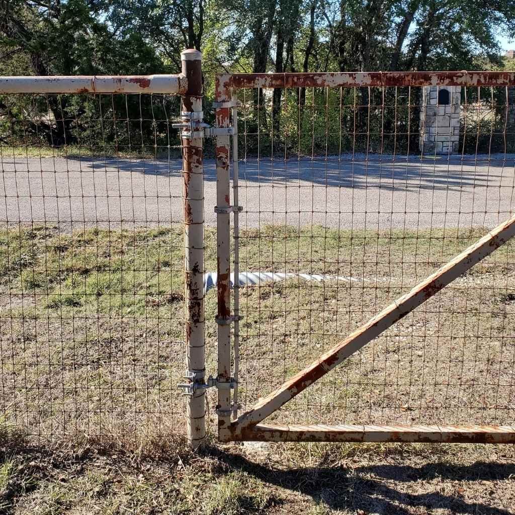 Bullet Fence Systems Clamp on adjustable gate hinge pair with jbolt - installed on farm gate 