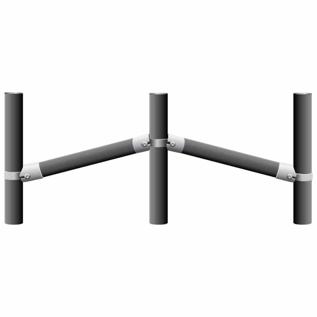 Illustration of Bullet Fence System's NN brace kit. This double angled fence brace kit includes two-way bands, making for a seamless look on middle fence post. 