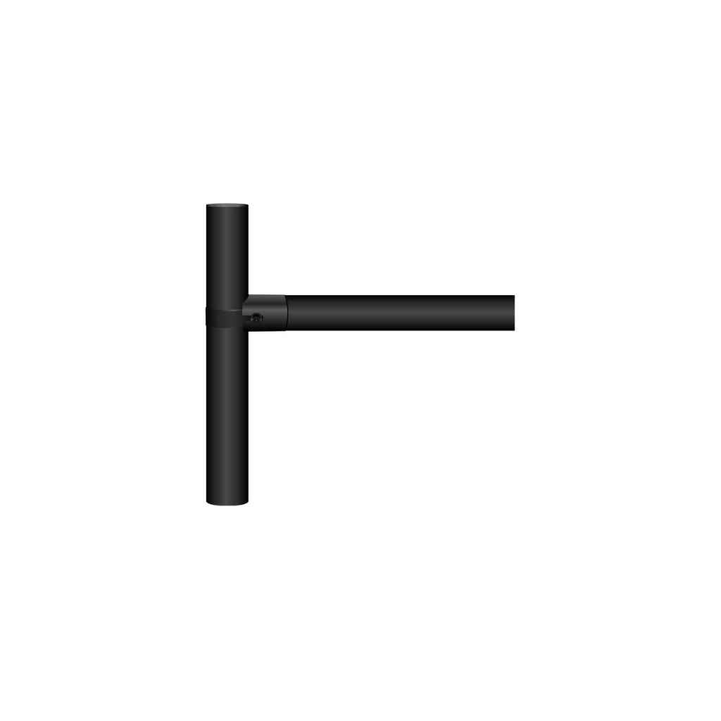 Illustration of Bullet Fence System's painted rail terminal kit installed. Kit includes a one-way band, one straight rail sleeve sleeve, and the associated hardware to complete a rail fence end simple and easy. 